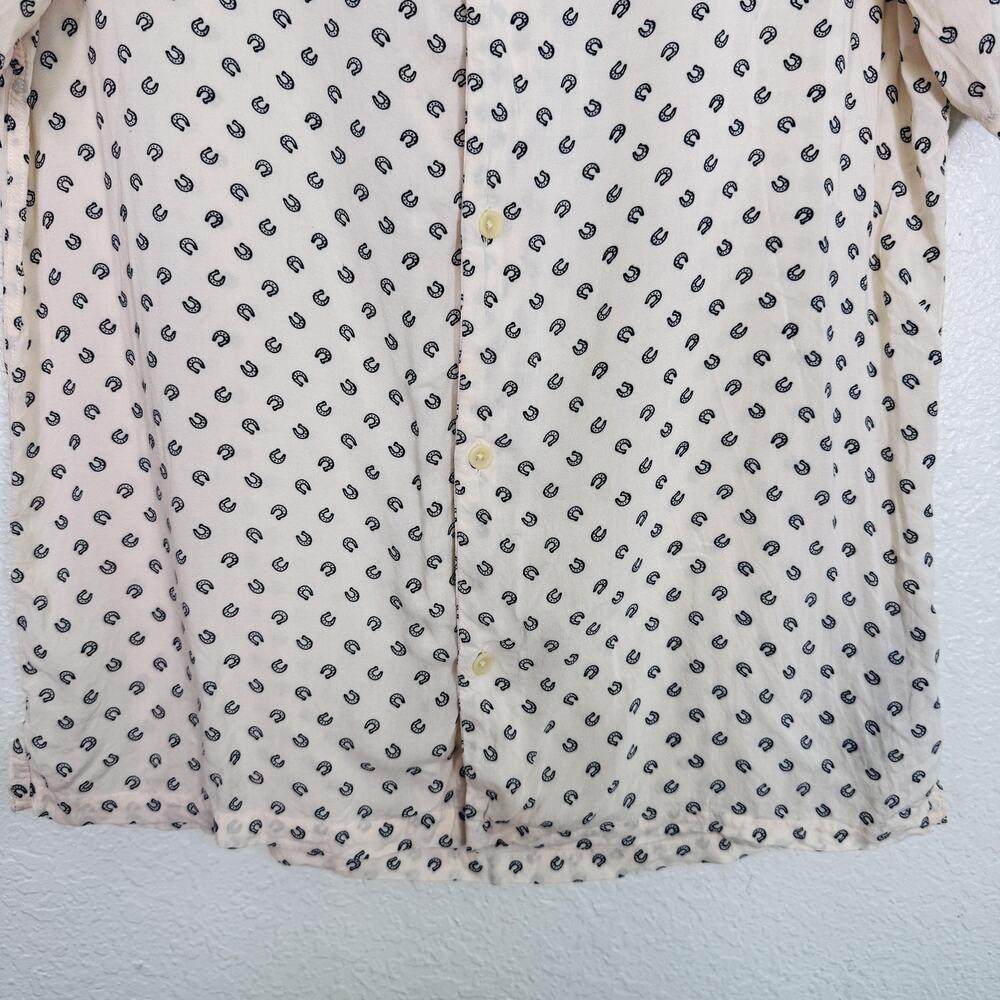 AllSaints Shirt Mens Medium Horseshoe Print Lucky Camp Collar Soft Button Up - Picture 5 of 10